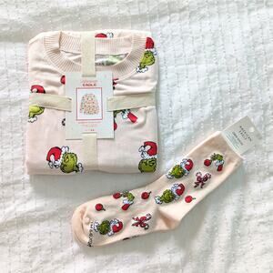 2024 American Eagle Grinch Candy Cane Pink Pajamas & Crew Socks size Small